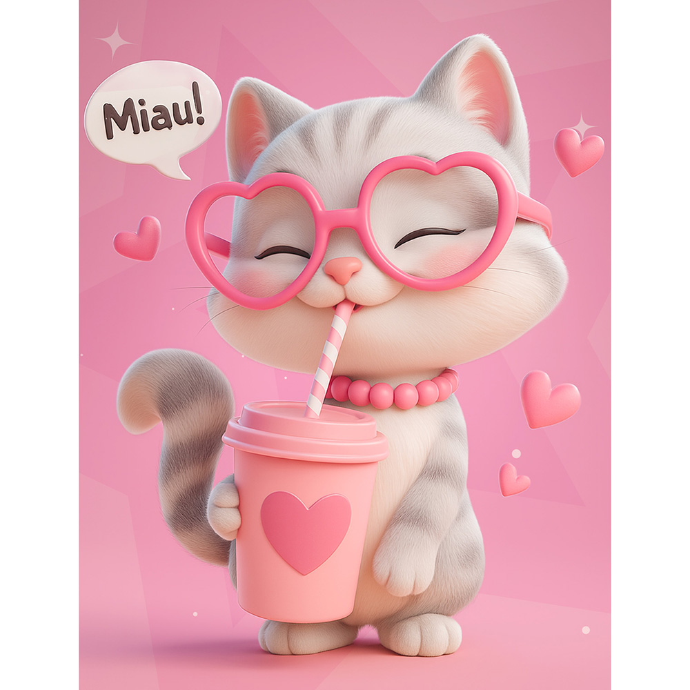Image Greeting Card for Kids - Pink Cat